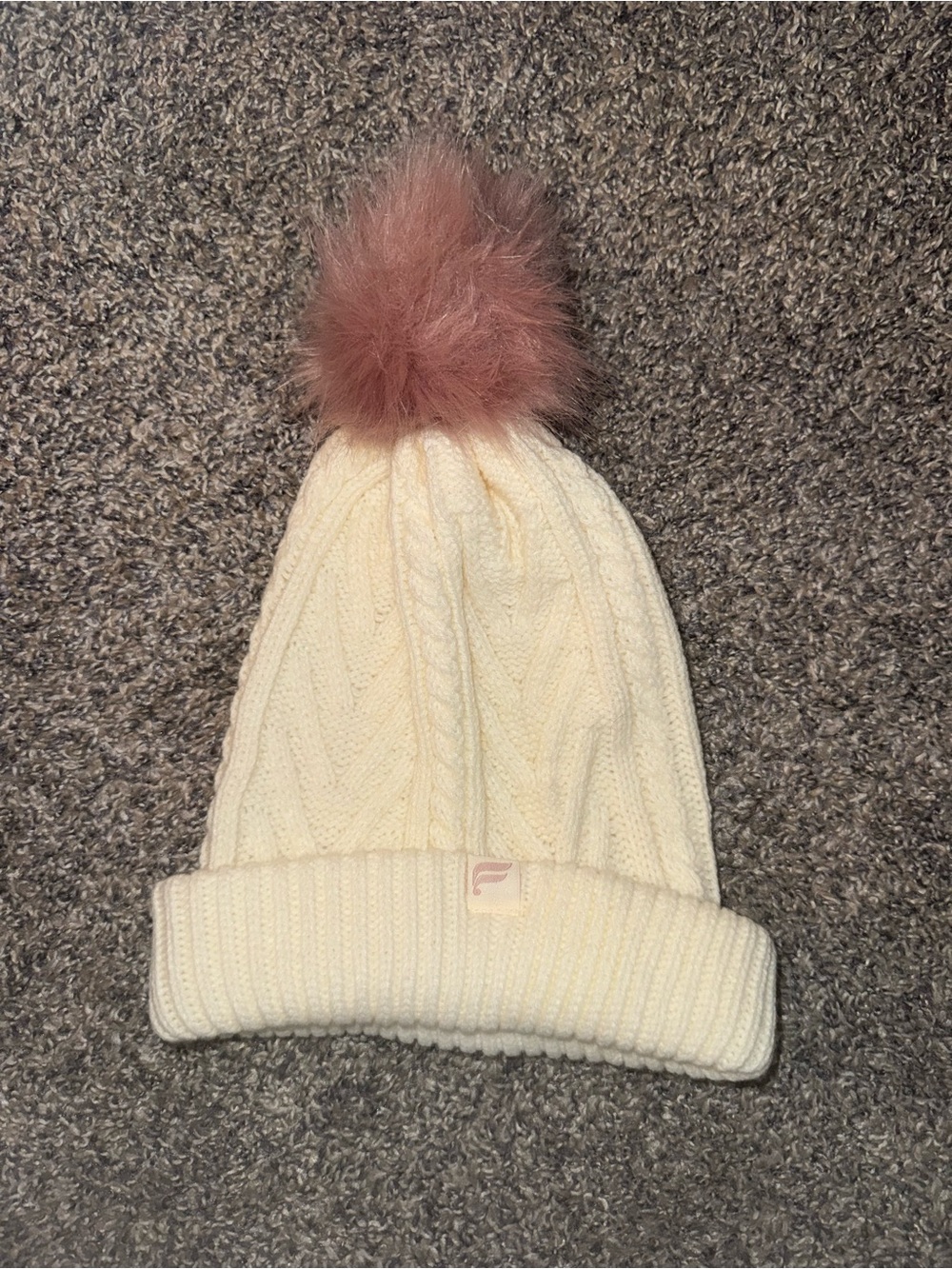 Fabletics Cream Knit Beanie with Pink Pom